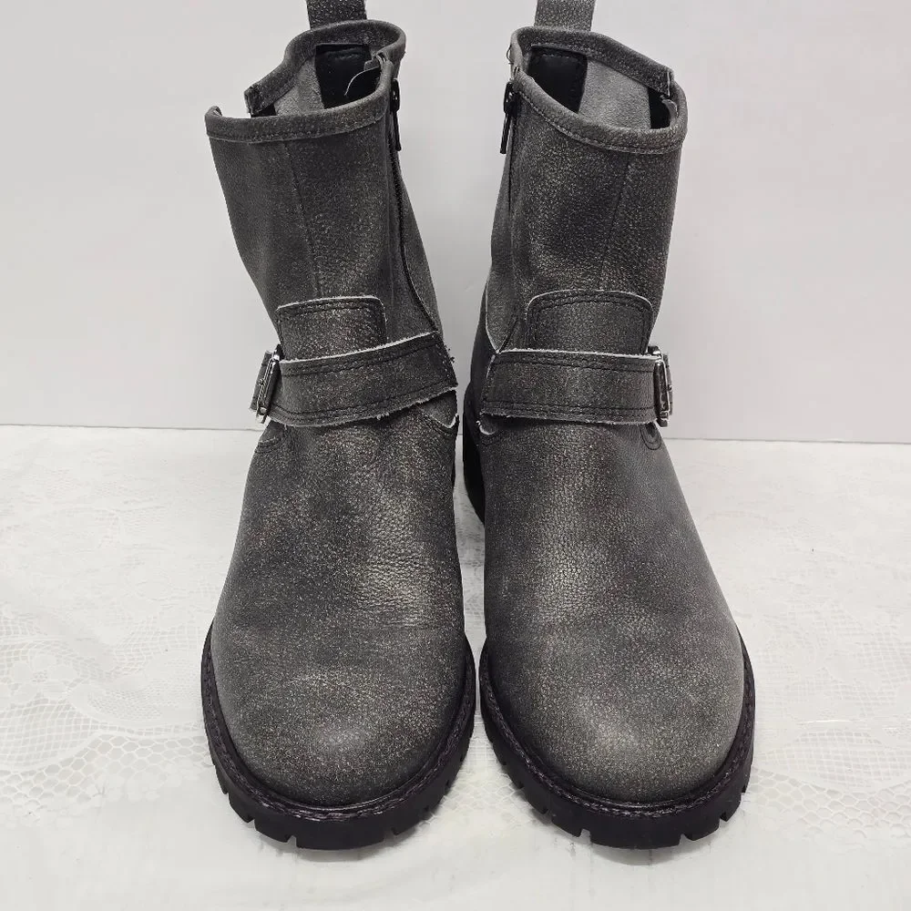 Lucky Brand Kenadie Charcoal Grey Genuine Leather Moto Boots Womens Size 9.5